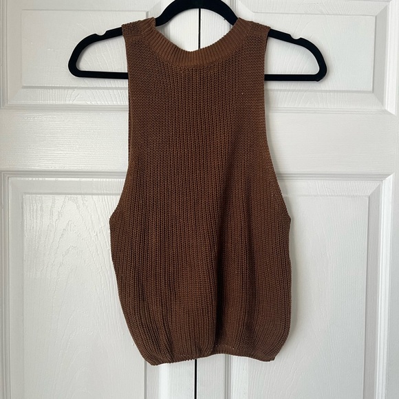 Reformation - Ribbed Tencel & Linen Blend Tank Top in Toffee Brown - Picture 6 of 6